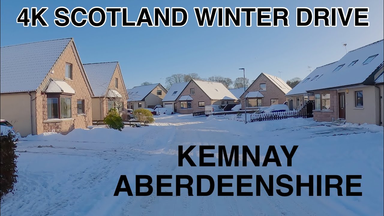 Kemnay | Aberdeenshire | Scotland 4K Drive through snow covered Town
