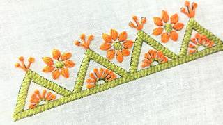 Marvelous Hand Embroidery Flower Design for Borderline #embroidery