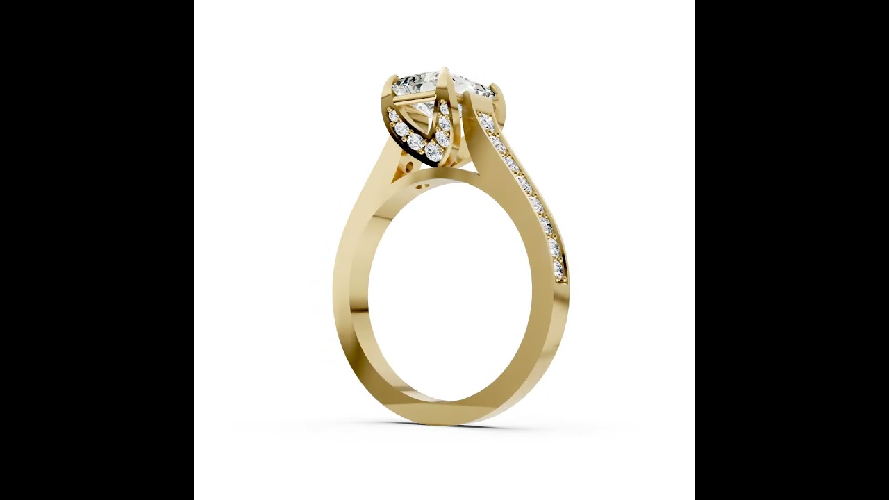 Radiant Cut Diamond with Pavé Bridge Hidden Halo Ring