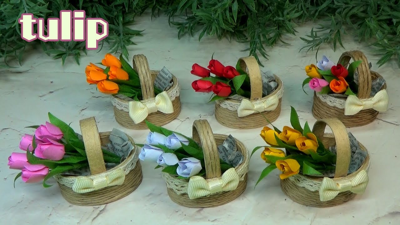 （ペーパーフラワー）春の飾り　小さくて可愛い！ミニチュア チューリップの作り方【DIY】(paper flower)spring decoration　Small and cute! tulip