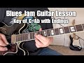 BLUES JAM (Key Of C & Ab) GUITAR LESSON w/ Tab and ENDING RIFFS