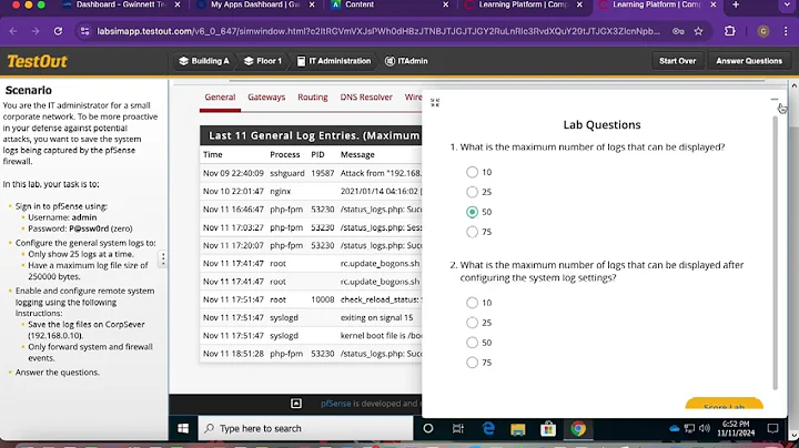 TestOut configure logging on pfsense 11.3.6