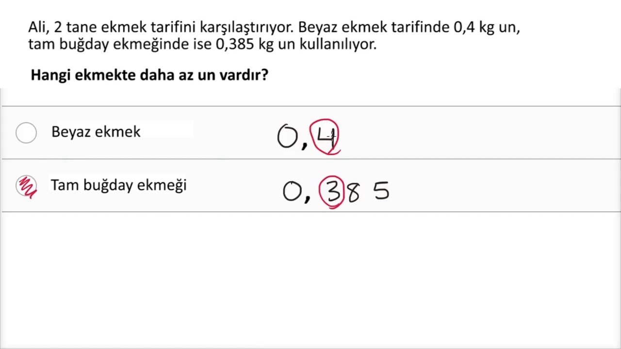 Ondalık Sayı Karşılaştırma Problemleri (Matematik)(Aritmetik