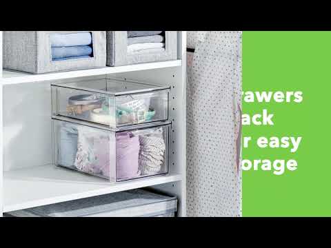 mDesign Stackable Closet Storage Bin Box with Pull-Out Drawer