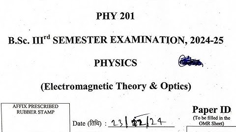 DDU university bsc 3rd semester physics 201 Physics question paper Answer key Electromagnetic theory