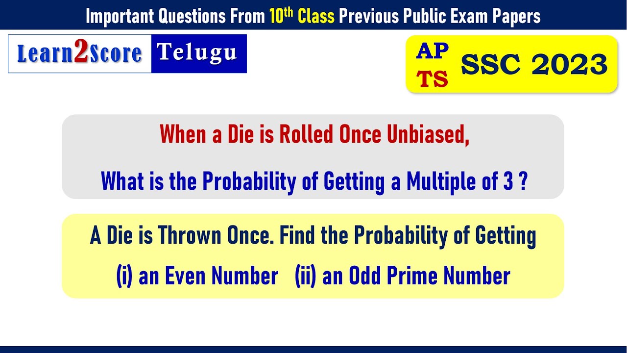 Roll a die probability important problems in telugu class 10 ap ts