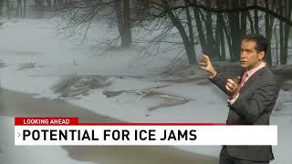 What are ice jams and how do they cause flooding?