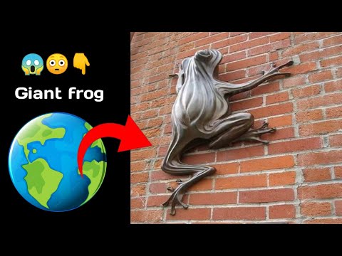 😳 Giant frog 🐸 sculpture on Wall ! I found on google maps and google earth #googlestreetview