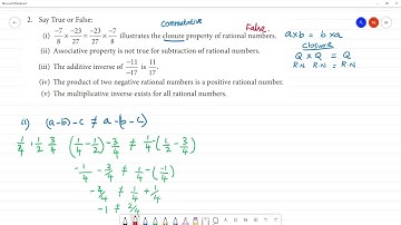 Class 8 TN Maths 1. RATIONAL NUMBERS      2.True or False:(i) − 7/8 X -23/27 = -23/27 X -7/8