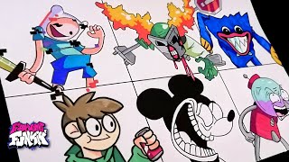 Dibujando Mods De FRIDAY NIGHT FUNKIN | FINN | HUGGY WUGGY | MICKEY PHASE 4 | drawing fnf mods