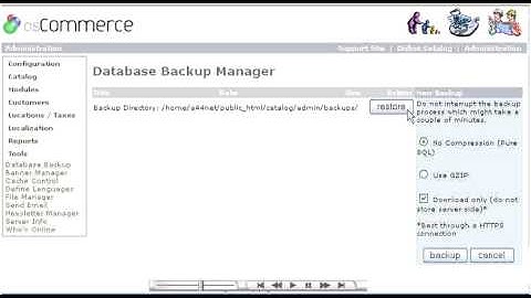 Backing up and restoring your database in OS Commerce
