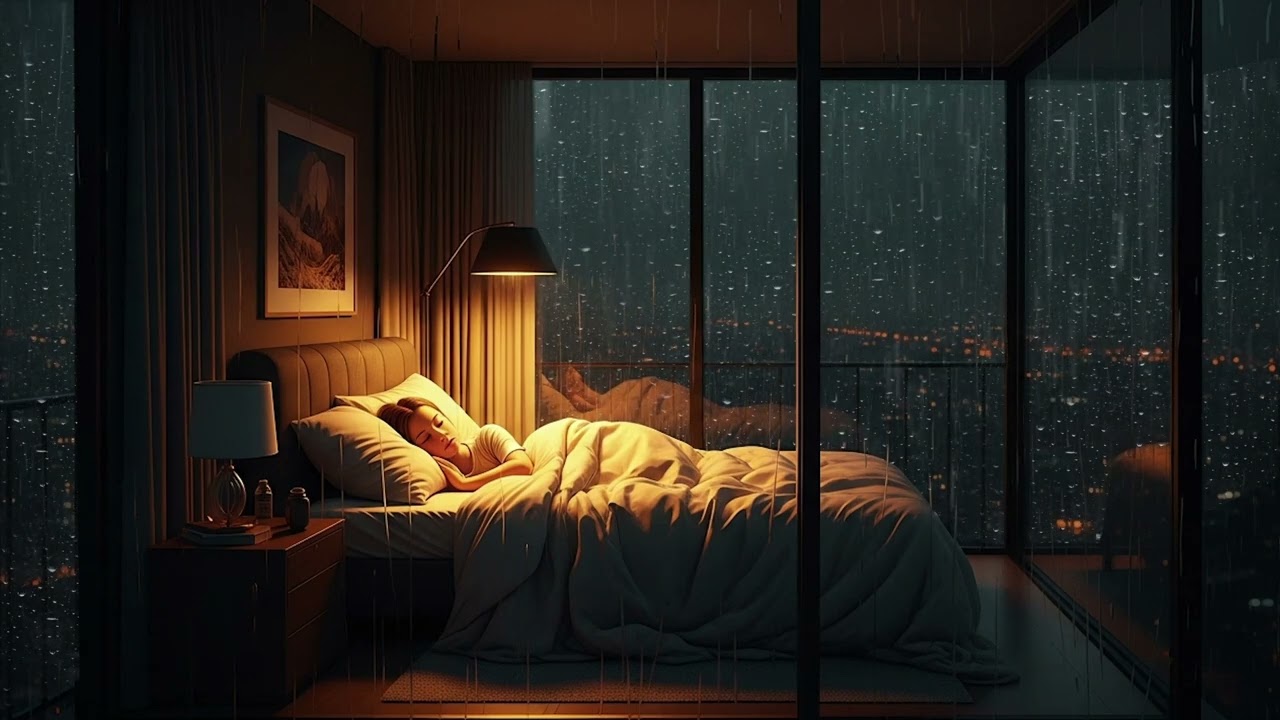 High-Rise Glass Apartment Thunderstorm | Relaxing With Annie Above the City, Luxury Rain Ambience