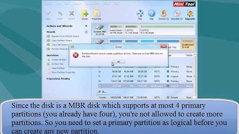 MiniTool Partition Wizard -no free MBR solt while create partition