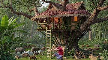 Bushcraft Survival Build a Bamboo Tree House - Forage for Food - Set Traps