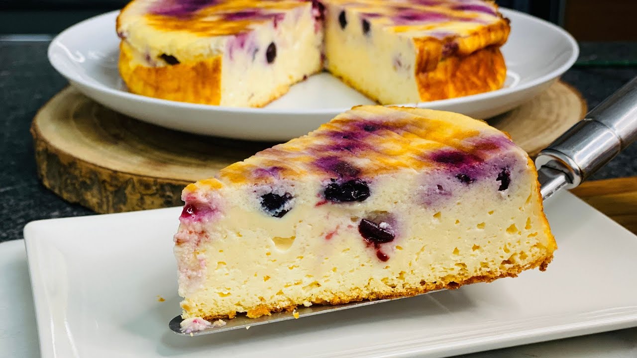 Sin Harina, Sin Gluten, Receta Sin Azúcar Añadida, Sin Aceite / Pastel con Yogur y Arándanos