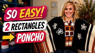 Easy Crochet Poncho for Beginners | 2 Rectangles + Flower Power Design