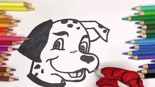 Spiderman colors a Dalmatian Dog - learn to draw