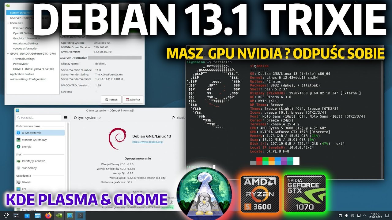 Linux Debian 13.1 Trixie - PODOBNO ŚWIETNY SYSTEM !! NIE DLA UŻYTKOWNIKÓW NVIDIA. Real Hardware test