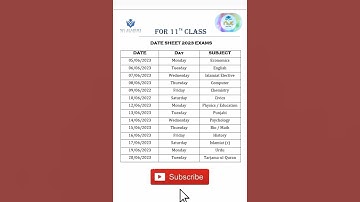 11th class date sheet 2023 | 11th date sheet 2023
