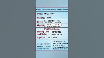 RRC WR Apprentice  Vacancy Online Form 2024 | Railway ITI Vacancy 2024 | Railway ITI Apprentice Job