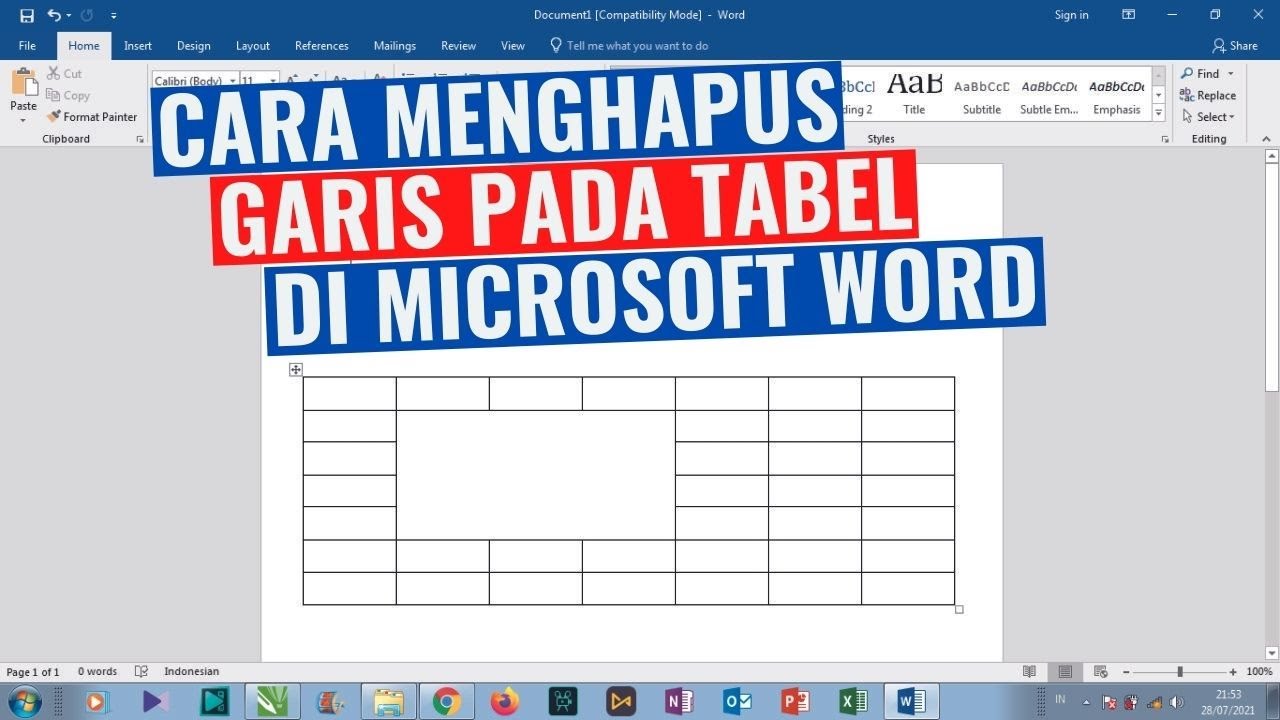 Cara Menghapus Garis Pada Tabel Microsoft Word Youtube