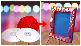 Make a Photo Frame Use Waste CD & Wool | Best out of waste