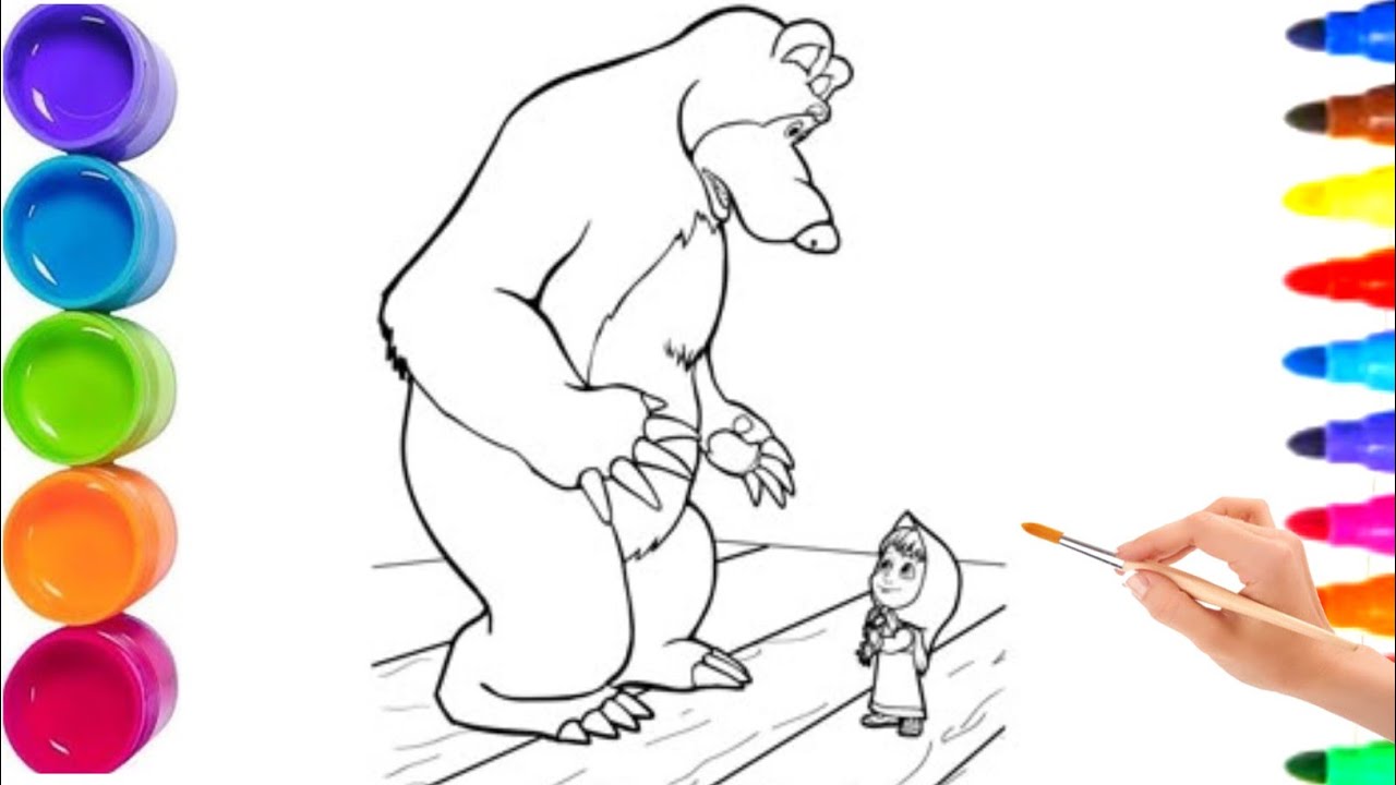 Masha and the Bear cartoon drawing for kids and toddler 🧸🍓 coloring pages of Masha 🍄🌈