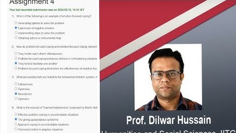 Psychology Of Stress, Health And Well-Being Week 4 Assignment Answers || NPTEL || January 2024