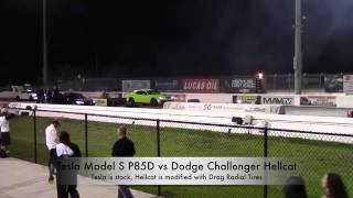 Tesla Model S P85D vs Dodge Challenger Hellcat 14 Mile Drag Racing Rematch