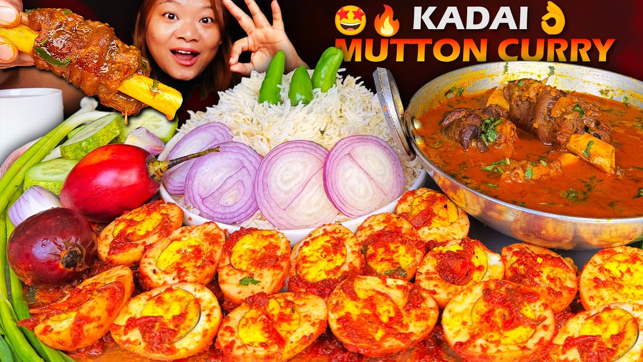 Spicy Kadai Mutton Curry Mukbang🤩 Masala Egg Curry With Basmati Rice🔥 Nepali Mukbang | Eating Show