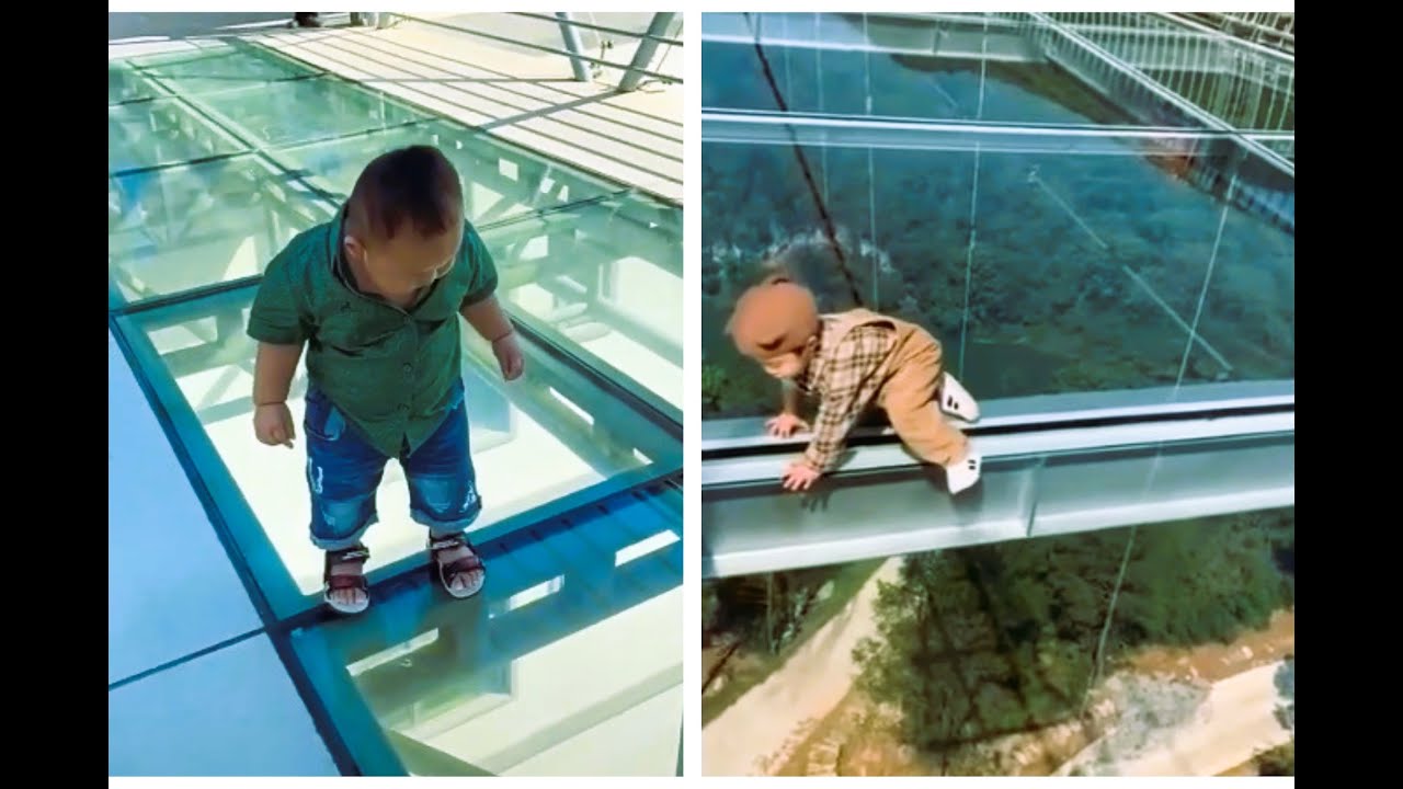 Cute children walking on glass bridge 🤣 👶  Kids' Funniest Reactions! 🔥 Viral video | funny baby 👶