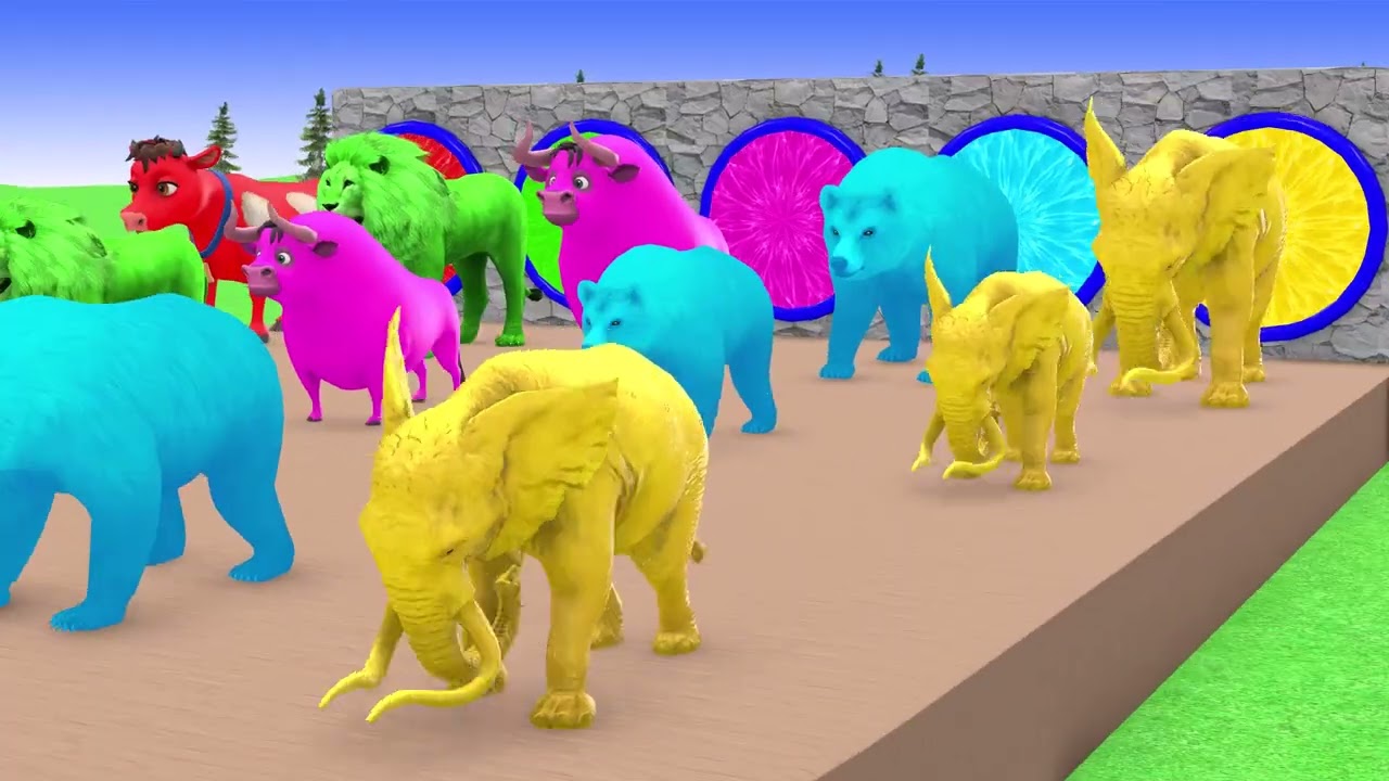Long Slide Game with Cow Elephant Gorilla Hippo Tiger 3d Animal Game Funny 3d Animals 720P