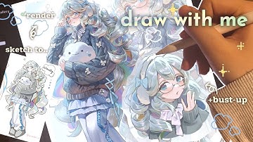 Draw with me ☁✨ sketch to render, real time process, ipad asmr, cute character design