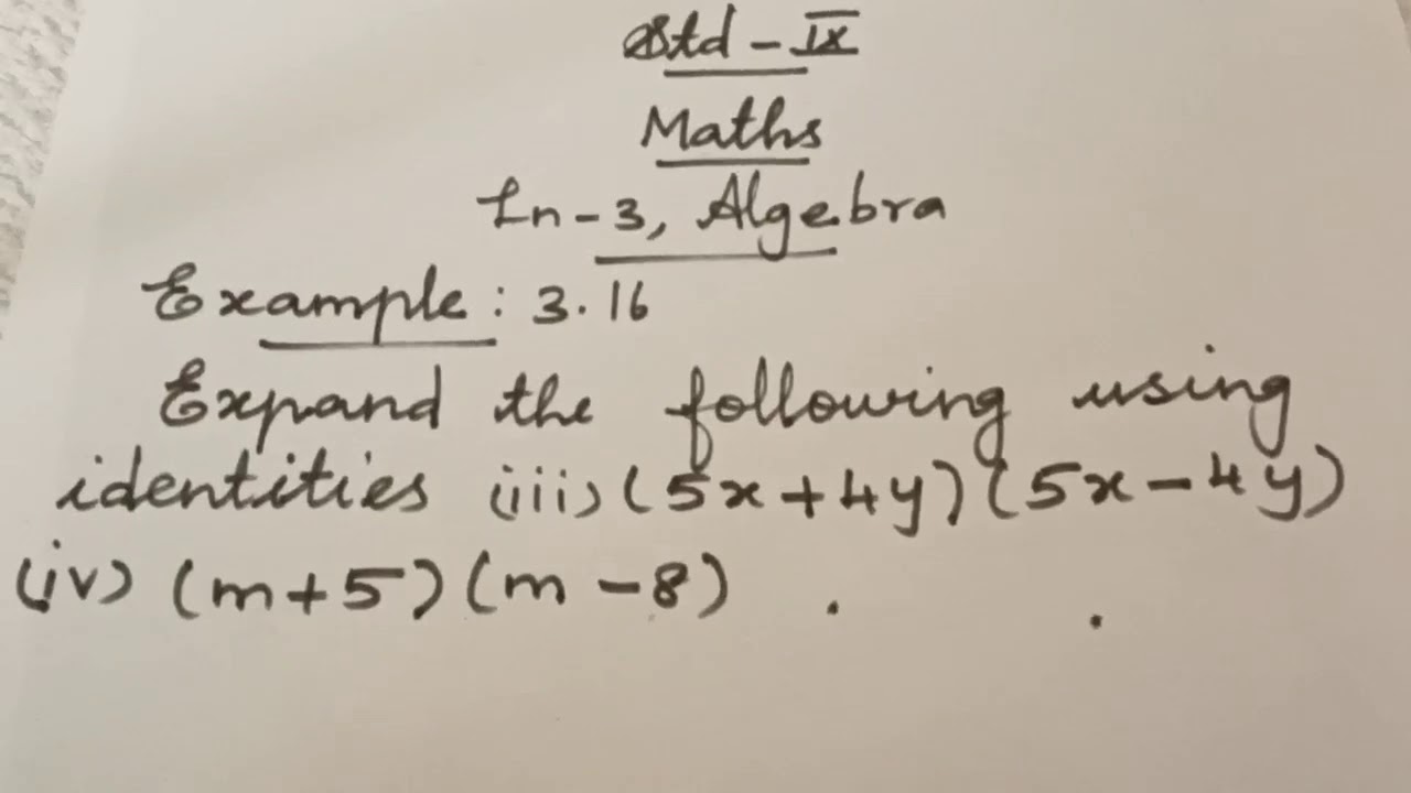 STD IX Ln-Algebra , Example 3.16, Expansion of Trinomial, Example 3.17 ...