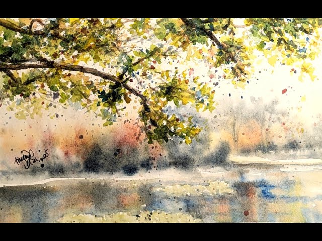 Easy Beginner Landscape in Watercolor Summer Lake Goffle Brook