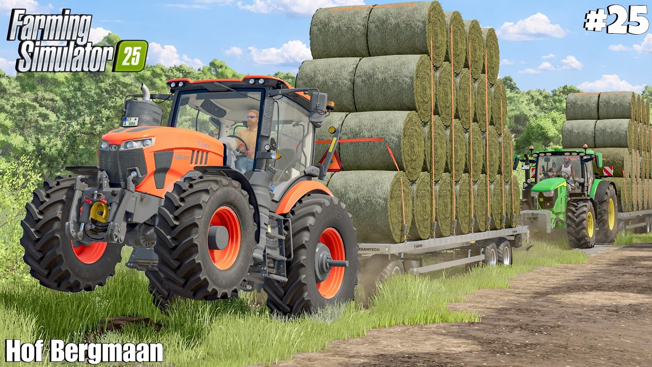Overloaded Bales Trailer Stuck with Kubota Tractor  | Hof Bergmaan | Farming Simulator 25