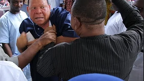 Funny! See How Jide Kosoko Punch Elesho At Her Daughter,Sola Baby Naming Ceremony As They Snap