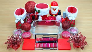 Red Slime Mixing Makeup And Glitter Into Clear Slime Satisfying Slime Videos