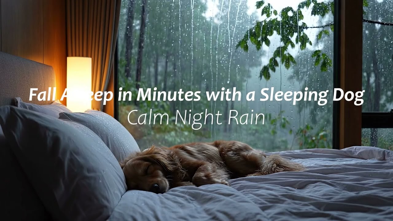 Fall Asleep in Minutes with a Sleeping Dog | Calm Night Rain