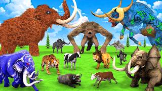 3 Giant Bull vs 3 Giant Tiger Lion Wolf vs Mammoth Elephant Gorilla Cow Saved by Woolly Mammoth screenshot 3