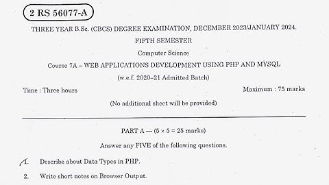 Degree 5th Sem computer paper 7A real question paper *web application development using php & mysql*