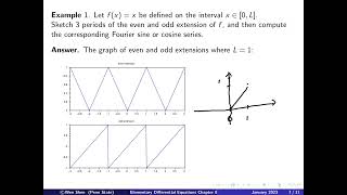 V8-7: Half Range Extensions, Fourier sin/cosine series, Elementary Differential equations