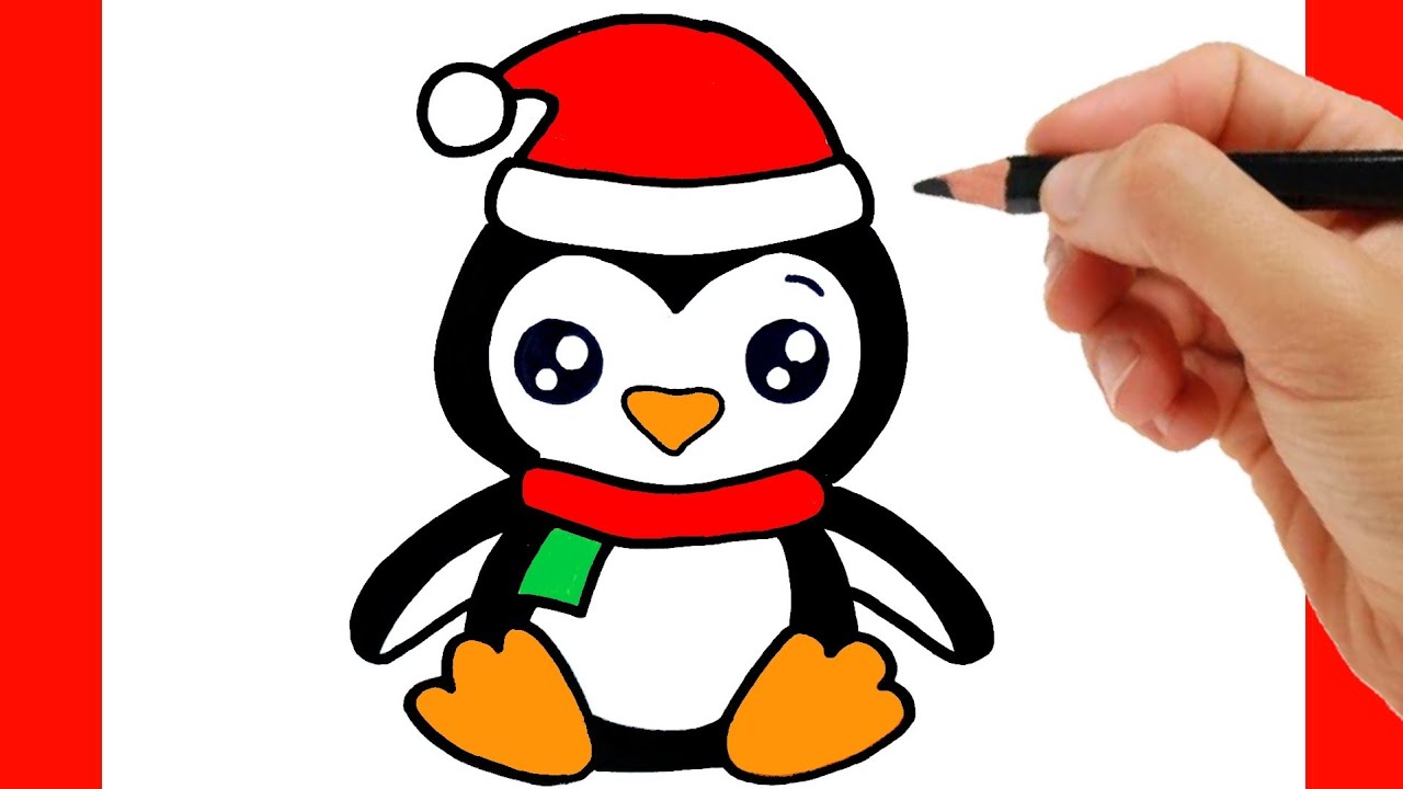 cómo dibujar un pingüino de navidad - YouTube