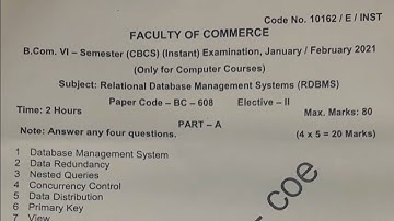 B.Com 6th Sem, (2021) RDBMS QUESTION paper, Osmania University