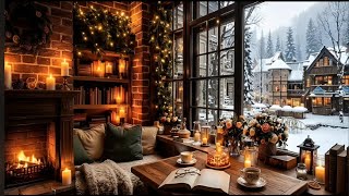 Smooth Jazz & Fireplace Sounds in a Snowy Cabin | Cozy Winter Ambience for Study 