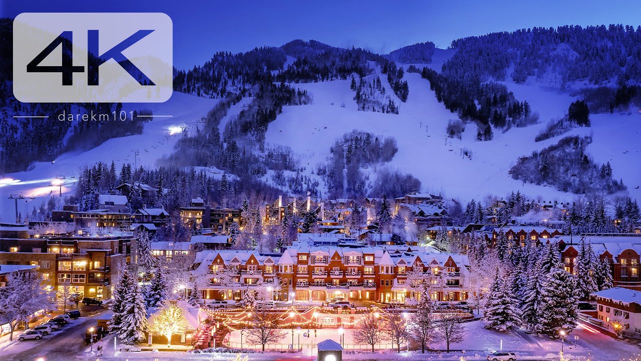 Aspen Colorado Cinematic Walking Tour through the Christmas decorated  famous ski town 4K 