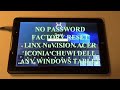 Factory Reset HP ACER LINX NuVISION ICONIA FREETAB MODECOM ANY Windows 8 or 10 TABLET