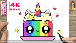 how to draw a cute rainbow star unicorn cake easy birthday cake drawing for kids