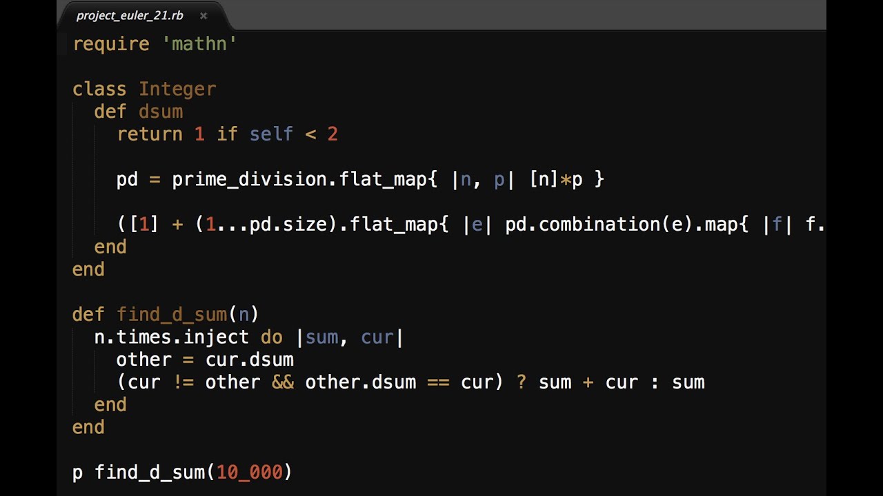 Amicable number algorithm in Ruby - YouTube
