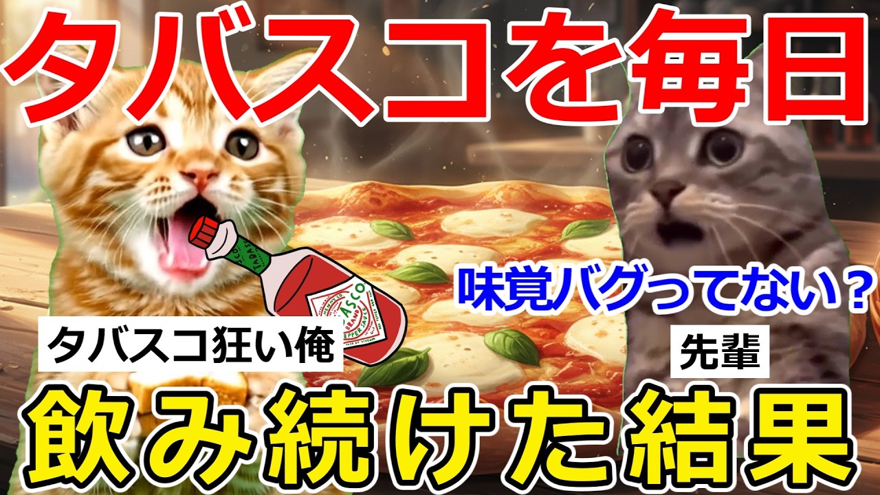 【猫ミーム】「悲報」タバスコを毎日飲んでたら、人生が赤く染まった...